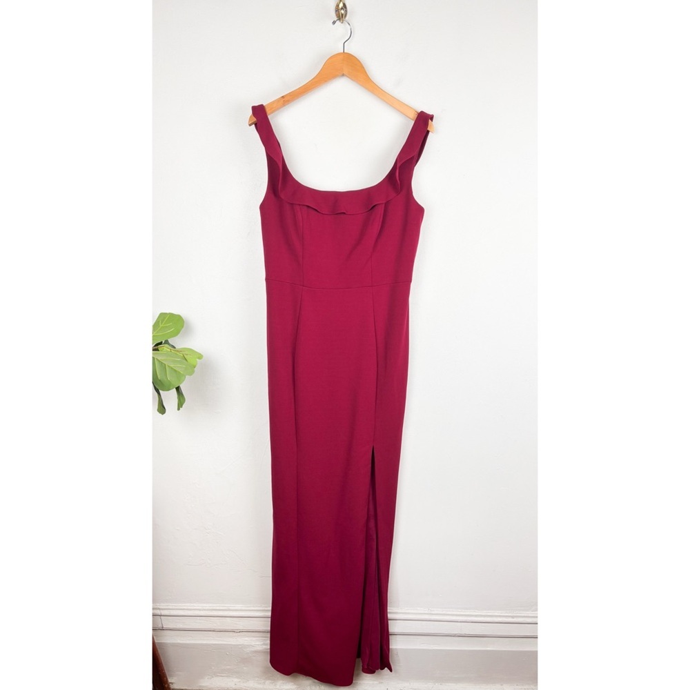 Azazie Samantha Burgundy Square Ruffle Neckline Bridesmaid Dress Sz 12